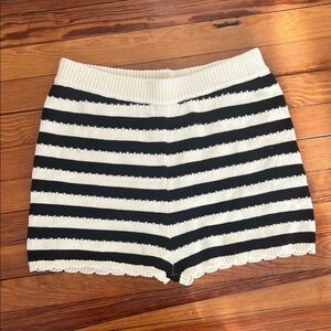 Altar'd State Flirty Black & Ivory Striped Knit Scalloped Shorts